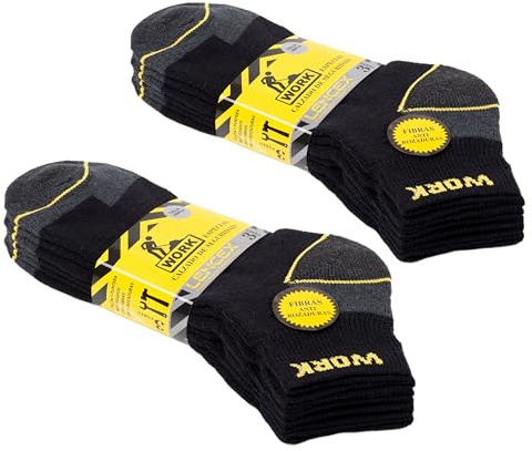 LENCEX Calcetines de Trabajo Hombre Premium (6-12 pares) - Calcetines de Trabajo resistentes con talón y punta reforzados. (FR/ES, Números, 40, 45, Regular, Regular, 6 Pares Cortos | Negro)