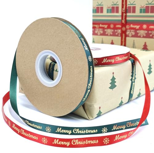 YUNYU Christmas Ribbon - 2 Rolls, 1cm*45m Red Satin, 0.39in*50yd, Gift Wrapping & Crafting