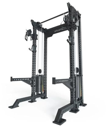 ATLETICA R8-Bradley | Stazione di trazione per cavi | Doppia stazione di trazione con blocchi di peso laterali da 2 x 90 kg | Molto stabile e salvaspazio, dimensioni medie