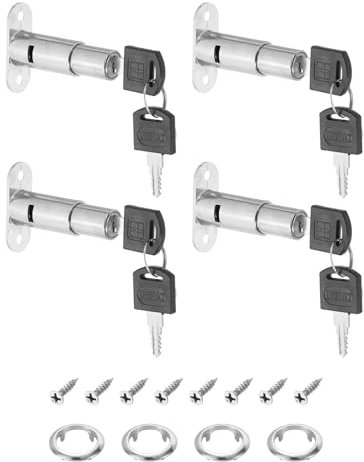 PATIKIL Cerradura de Empuje para Cajón, Escritorio, Armario, 4 Unidades de Cerraduras de Empuje de 40 mm de Longitud de Cilindro, Acabado Cromado de Aleación de Zinc, Con Llaves Iguales