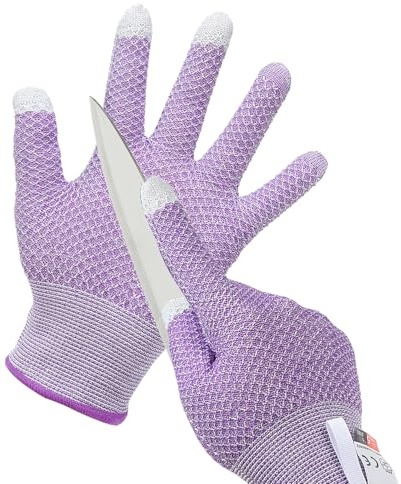 PATIKIL Guantes AntiCorte Resistente A Cortes Nivel 5 De Protección Compatibles Con Pantallas Táctiles Guantes De Trabajo AntiCorte Para Cocina Mandolina Pelar Ostras Morado Talla Pequeña