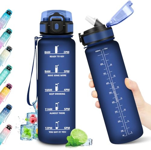 Gourde 1L, Bouteille Sport, Gourde avec Paille sans BPA, Bouteille d'eau Étanche, Gourdes Motivation, Gourdes Sport avec Marqueur de Temps, Bouteille Réutilisable pour l'école, Sport, Bureau