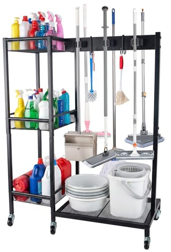 Chariot de nettoyage mobile pour balai 65 x 30 x 85 cm