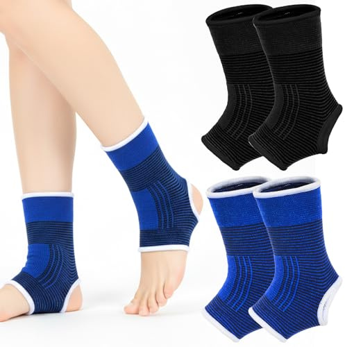 Bendaggi per caviglia per bambini traspiranti, 2 paia di bendaggi elastici per piedi per caviglie slogate, sport proteggono bendaggio per articolazione della caviglia, calzini per tallone gioventù per