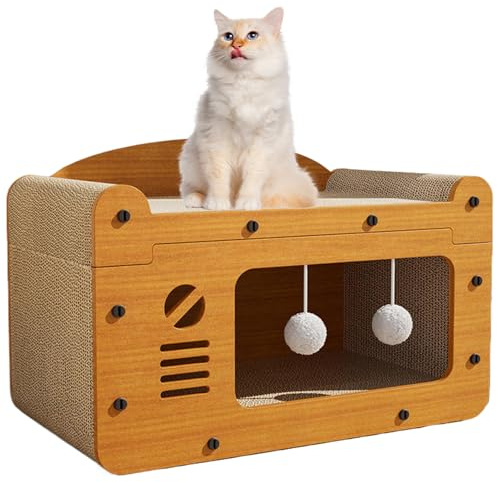 Albero Gatto per Gatto - Pannello Di Densità E Letto per Cħat in Carta Ondulata | Albero A Cħat Verticale per tutte le stagioni Resistente all'usura con Palline Giocattoli | Casa Gratta per Gattini E