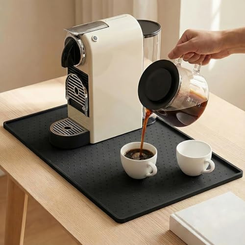 Coffee Mat Non-Slip Waterproof Silicone Bar Mat for Espresso Machine and Coffee Maker Leak-Proof Dish Drying Mats for Kitchen Counter, 11.5X18.5, Black