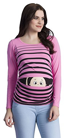 Rolig söt mammamode t-shirt med motiv graviditet gåva – långärmad, Rosa, M