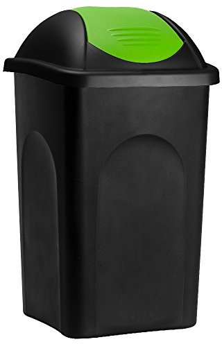 Poubelle avec couvercle basculant 60L noir/vert poubelle de cuisine 68x41x41cm corbeille déchets tri sélectif ordures