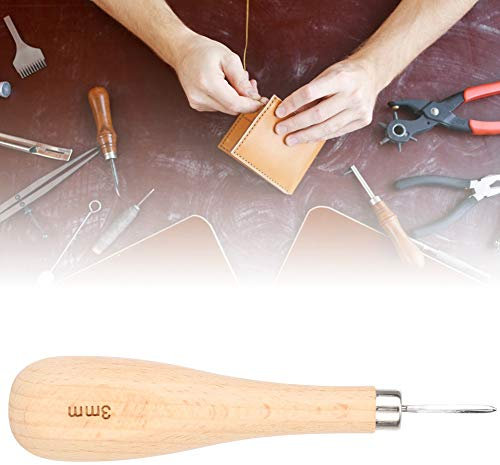 Rhombus Ahle Holzgriff Kratz Ahle Kürbisform Leder Ahle Werkzeug Stahlkegel Stanzen Leder Werkzeug Buche Griff Diamond Point Ahle(3mm)