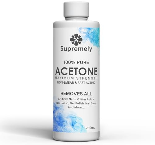 Supremely 100% Pure Acetone Nail Polish Remover - For UV/LED, Gel Soak Off, Acrylics, and Nail Tips - Removes All Types of Nail Polish, Gel Polish, and Glue - 250ml