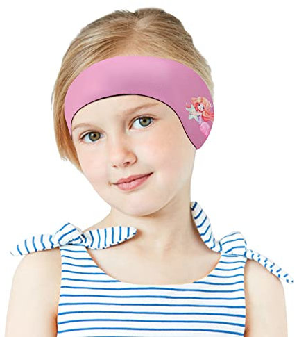 MoKo Schwimmen Stirnband, Neopren Schwimmband Ohrenband Wasserdichtes Kopfband Haarband mit Hohe Elastizität Ohrenschutz Band für Kinder Alter 3-9, M Größe - Rosa&Meerjungfrau