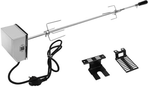 Cecaylie Grillspieß Set, 107cm Drehspieß mit 2X Fleischnadeln, Grillspieß mit Edelstahl Motor, 220V - 240V, Universal Rotisserie Traglast 10kg