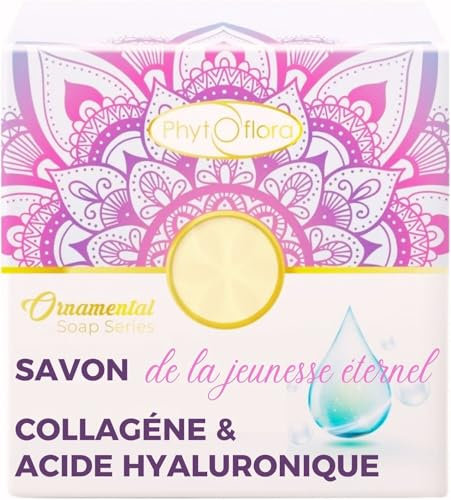 PHYTOFLORA Savon Collagene & Acide Hyaluronique 100 gr 1pc | Hydratant, Exfoliant Visage et Corps | Soin Naturel pour Peau Jeune et Éclatante - Savon Solide Collagene Shampoing sans Sulfate