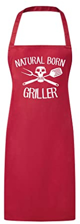 Grobe Jungs Natural Born Griller - Grembiule da barbecue, Colore: rosso, Taglia unica