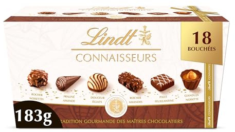 Lindt - Ballotin de Chocolats CONNAISSEURS - Assortiment de Pralinés et Gianduja - Pour offrir ou se faire plaisir, 183g