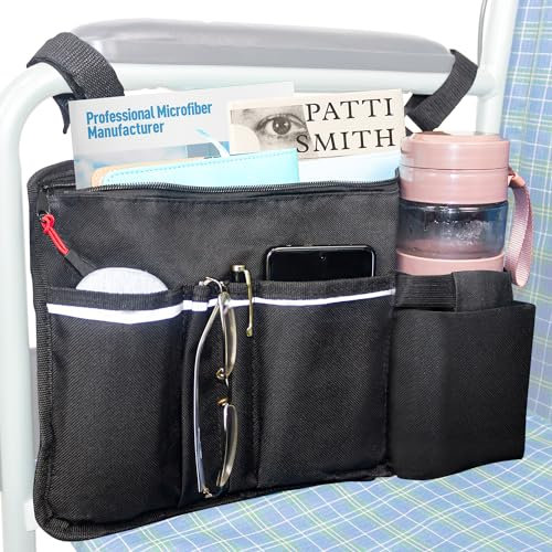 Wheelchair Side Organizer Storage Bag with Cup Holde,Wheelchair Side Bags Accessories Storage Pouch,Armrest Pouch Waterproof Fabric, Walkers or Rollators