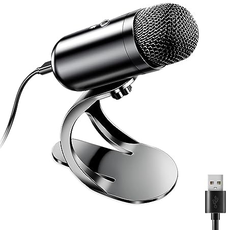 LIANGSTAR USB Computer Microphone, Podcast Mic Desktop with Mute Button for Recording Streaming, Omnidirectional Condenser, Plug&Play Stand with Volume Control for PC, Laptop, Mac, YouTube