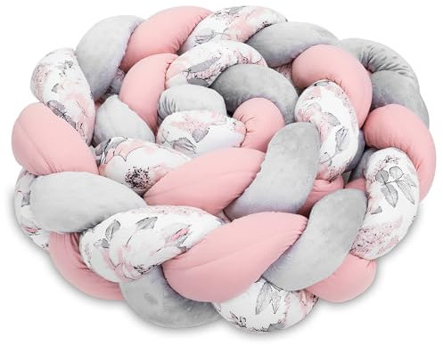 Totsy Baby Kuschelkissen Kinder Kissen Deko 200 cm - flauschig Dekokissen Kinderzimmer Kinderkissen Zierkissen geflochten Baumwolle Minky Wilde Rose Grau