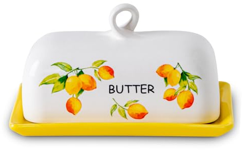 Lemon Butter Dish With Lid For Countertop Yellow Ceramic Butter Dish Large Butter Holder With Cover Butter Tray Painted Butter Holder Le Creuset Butterdish