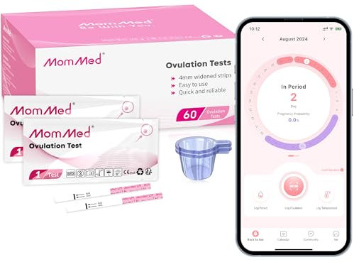 MOMMED Ovulationstest Streifen,60 praktische Ovulation Teststäbchen mit 60 Urin Tassen - Schneller Fruchtbarkeitstest für Frauen - Ovulationstest Streifen 25 mIU/ml
