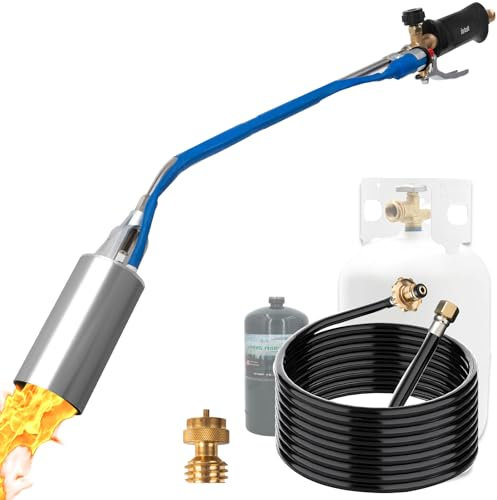 Intcoll Torcia a propano 1200000 BTU con tubo flessibile da 3,5 m e grilletto, compatibile con GPL e cilindro di propano da 7,3 kg. Torcia resistente per diserbo, coperture, scioglimento della neve,