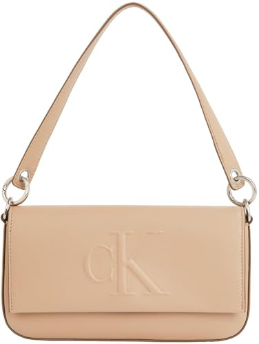 Calvin Klein Donna Borsa a Spalla Sculpted Flap Pouch con Logo, Grigio (Crockery), Taglia Unica