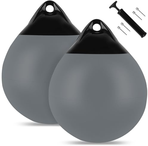 12inch Boat Mooring Buoy 2 Pack,Round Boat Fenders Ball Boat Buoy Ball,Inflatable Boat Fenders Dock Bumper Ball Anchor Buoy Mooring Ball Suitable for Yachts Marinas Sailboats Ski Boats(Gray)