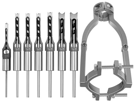 SYWAN Woodworking Square Hole Drill Bits with Adapter, 1/4, 5/16, 3/8, 2/5, 1/2, 9/16, 5/8 Wood Mortising Chisel Set Wood Square Hole Mortising Chisel Drill Bit for Mortising Machines