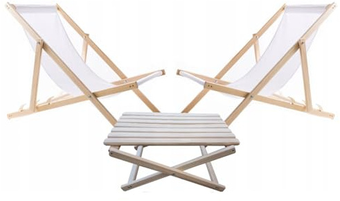 WOODOK Liegestuhl und Couchtisch - Multifunktionales Gartenmöbel-Set: Holzliege klappbar und Couchtisch, Strandliege mit Tisch, Ideal für Garten und Strand, Robust und Wetterfest - Weiß