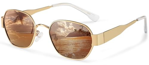 Wrimen-Retro-Sonnenbrille Damen-Herren-polarisiert-Klassisch-Trendy Metallrahmen-70er-Vintage-sport-Hippie-Brille-UV400 Schutz-Mode Brillen-für Party Reise Fotoshooting Festival Gradiente Braune