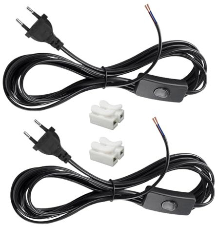TXErfolg 2 Pièces Cordon avec Interrupteur 3M Câble de Connexion avec Euro Fiche, 2 x 0,75 mm², 2 x Câbles de Connexion Câbles de Lampe avec Interrupteur pour Lumières, Lampes, Lampadaires(Noir)