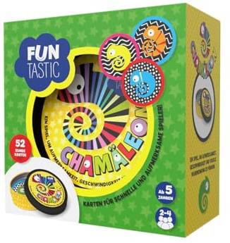 IMAGILAND Chamäleon Kartenspiel – Schnelles Reaktions- & Wahrnehmungs- Spiel mit 52 runden Karten in Metallbox | Farben, Muster & Reflexe | Familienspiel für 2-4 Spieler ab 5 Jahren