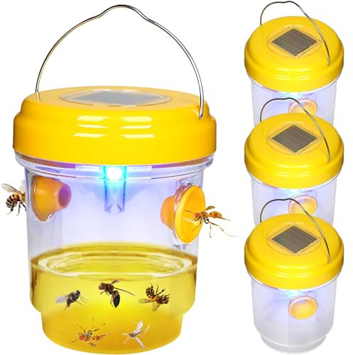 Piège à Frelon Asiatique Exterieur, Piège à Guêpes Insectes avec LED Solaire, Attrape-Guêpes Amovible et Réutilisable Vivant à Double Canal pour Exterieur Jardin Balcon, sans Attractif Chimique (4)