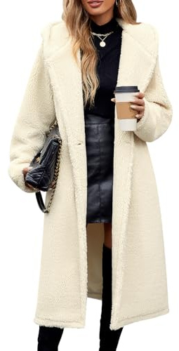 UMIPUBO Women Fuzzy Fleece Long Lapel Hooded Sherpa Jacket Faux Fur Warm Coat Winter Fall Trendy Outerwear Fluffy Furry Pea Coat(Off-White,L)