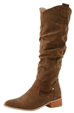 Vinterstövlar dam med klack overknee – stövletter dam mocka – knähöga stövlar långa får slip-stövlar halkfria ridstövlar enfärgade eleganta damstövlar cowboystövlar, kaffe, 39 EU