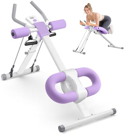 Ab Machine, Adjustable Ab Trainer Machine for Abs Workout at Home Gym, Abdominal Trainer for Stomach Workout, Foldable Abdominal Exercise Machine with Knee Protection and LCD Monitor (Purple)