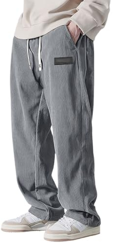 Générique Pantalon Large en Velours côtelé pour Homme-Taille élastique Gris XL