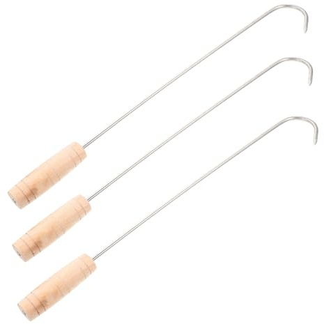 Healifty Ganci per Girare Carne Barbecue in Acciaio Inox Manico in Legno Resistente al Calore, Set da 3 Pezzi per Grigliate e Campeggio Modellati per Sostenere Carni Pesanti