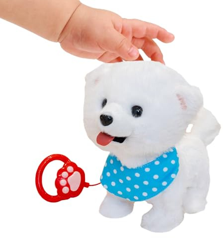 Generico Cane da passeggio – Cucciolo elettronico che canta e abbaia da 10,6 | Giocattolo interattivo di peluche che parla e scodinzola | Per i bambini, compagnia, comfort, regali per le vacanze