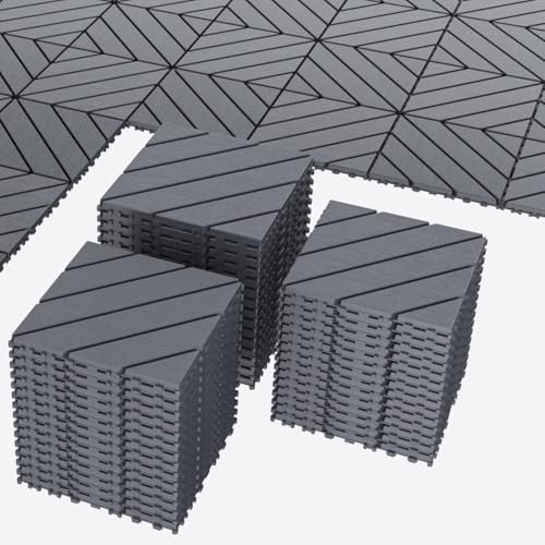 Airsell Interlocking Deck Tiles | Plastic Outdoor Flooring for Patio, Garden & Balcony | Waterproof & All-Weather | Anti-Slip Surface (Dark Gray SPPK-44 Pcs (44 Sq Ft))