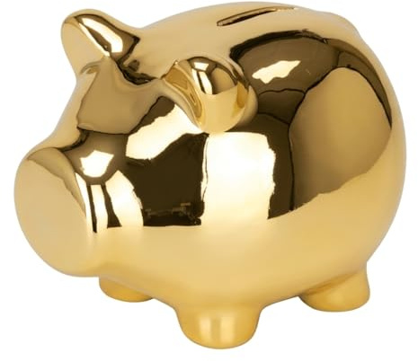 MIJOMA Salvadanaio a forma di maiale, 12 x 9 x 9 cm, in ceramica galvanizzata dolomite con finitura lucida, elegante decorazione e regalo di denaro per soggiorno, ufficio o scaffale (oro)