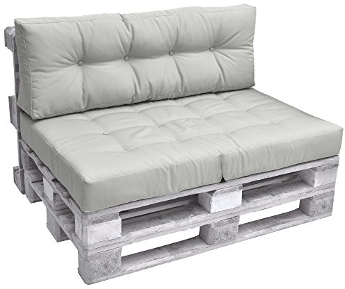 Beautissu Palettenkissen Outdoor Rückenkissen 120x40 cm – Auflagen für Paletten Europaletten Palettensofa Palettenmöbel Balkon Palettenpolster Garten Lounge Kissen Outdoor Hellgrau – Elements