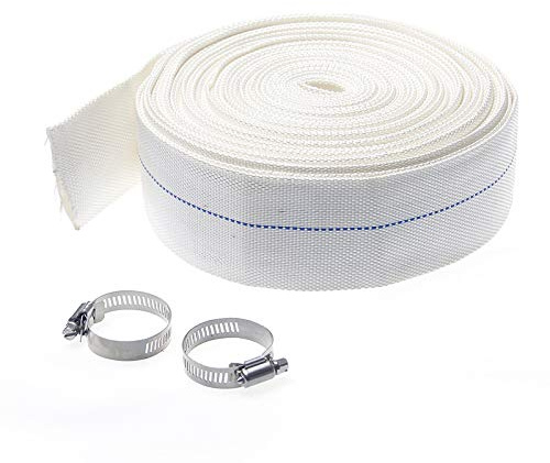 KATSU Tubo flessibile di Scarico Piatto 20 m x 38 mm, Inodore, con 2 Clips per pompe Sommerse e Pompe dell'Acqua, Laghetto Drenante, Giardino Irrigazione, Vasca Idromassaggio, Piscina, Bianco 664345