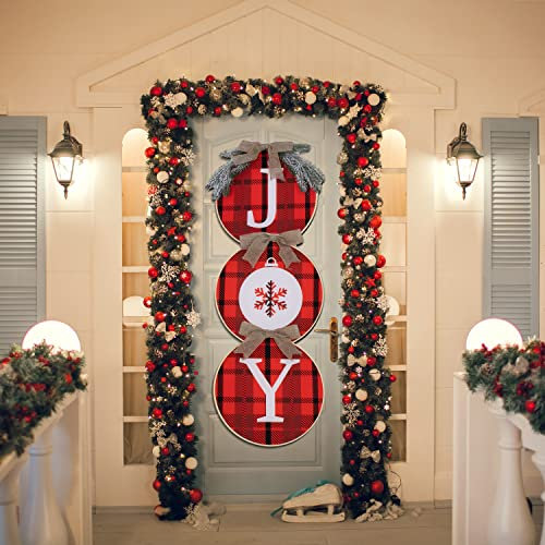 Joiedomi Christmas Joy Sign - Corona de búfalo a Cuadros para Puerta Delantera, arpillera rústica de Madera para decoración de Vacaciones para Ventana, Pared, casa de Campo, Interior y exterio