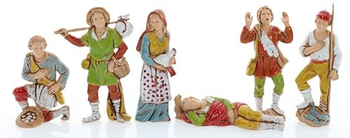 Moranduzzo Set de 6 Bergers pour Crèche de 8 cm – Compact 8 – Échelle 1:22 – Statuettes Indestructibles, Peintes à la Main, Style XVIIIe, Made in Italy, Sculpteur M. Landi