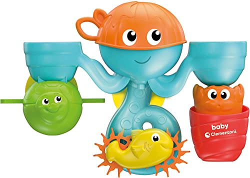 Clementoni - 17458 - Centre d'Activités Aquatiques pour Bébés Lors du Bain - Jet d'eau pour Poulpes Flottants, Fontaines, Baignoire, Animaux Marins, Jeu à partir de 10 Mois et Plus