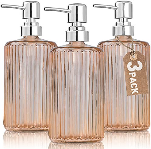 Dispensador de jabón de Vidrio de 17 onzas, dispensador de jabón de Mano de Vidrio con Bomba a Prueba de óxido, dispensador de jabón líquido de loción para Cocina, baño (Paquete de 3)