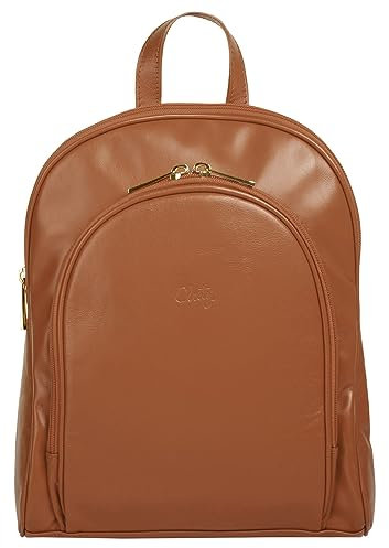Cluty City-Rucksack Echt Leder Damen | Made in Italy, Lederrucksack für Damen, Citybag mit Reißverschluss, Daypack cognac | 017788