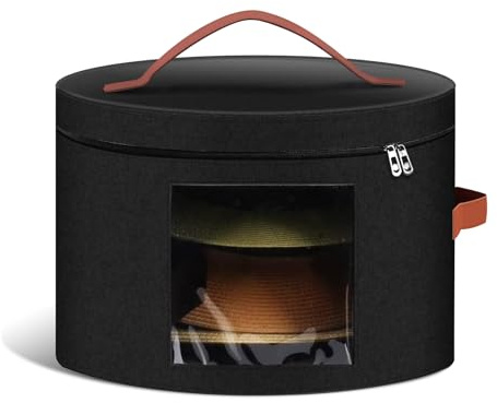 Samplife Hat Box,Hat Storage Box,Stackable Round Brim Hats Organizer Bag Container for Closet,Travel Hat Boxes for Women, Cowboy Hat Organizer, FoldableTravel Cap Boxes (02-Black, 16.5 D x 10.5 H)