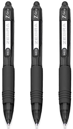 ZEBRA -Grip Smooth Mini Retractable Ballpoint Pens - 1.0mm - Black - Pack of 3